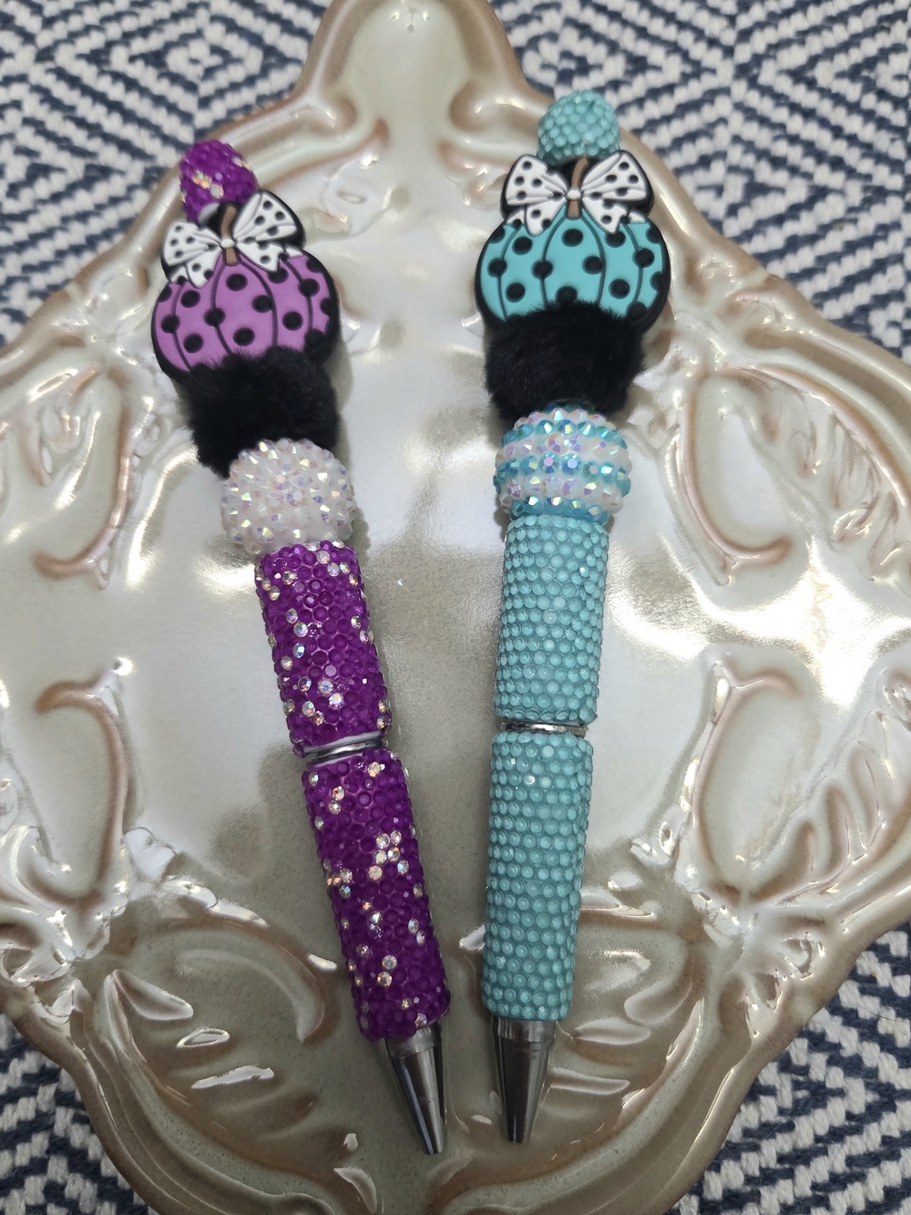 Set Of Sparkle Beaded Pens With Fall Pumpkin Theme
